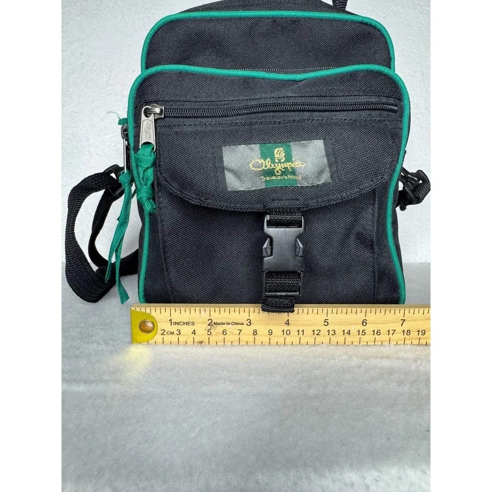 Olympia Travelers Friend Crossbody Bag Black Green Canvas Messenger Travel Small